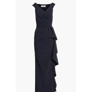 NEW, Chiara Boni Sozen Cascade Ruffle Sleeveless Gown in navy Size 46 #LD187